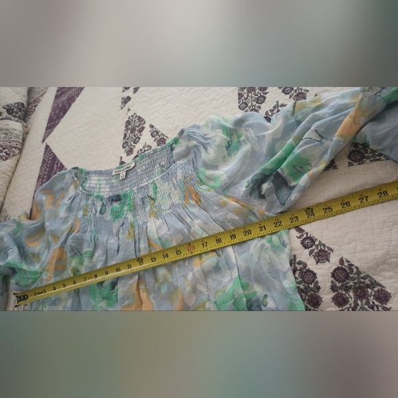 Zack & Rachel Floral Bell Sleeve Boho Peasant Top Size XL Blue Green - Picture 10 of 12
